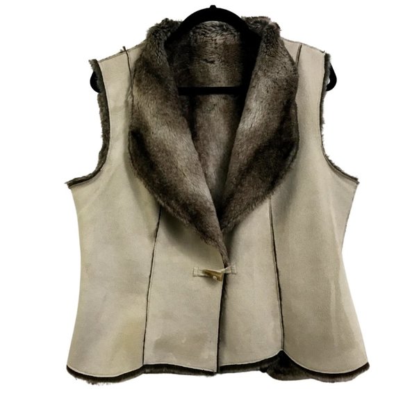 Jackets & Blazers - Vegan Suede Faux Fur Vest Tan